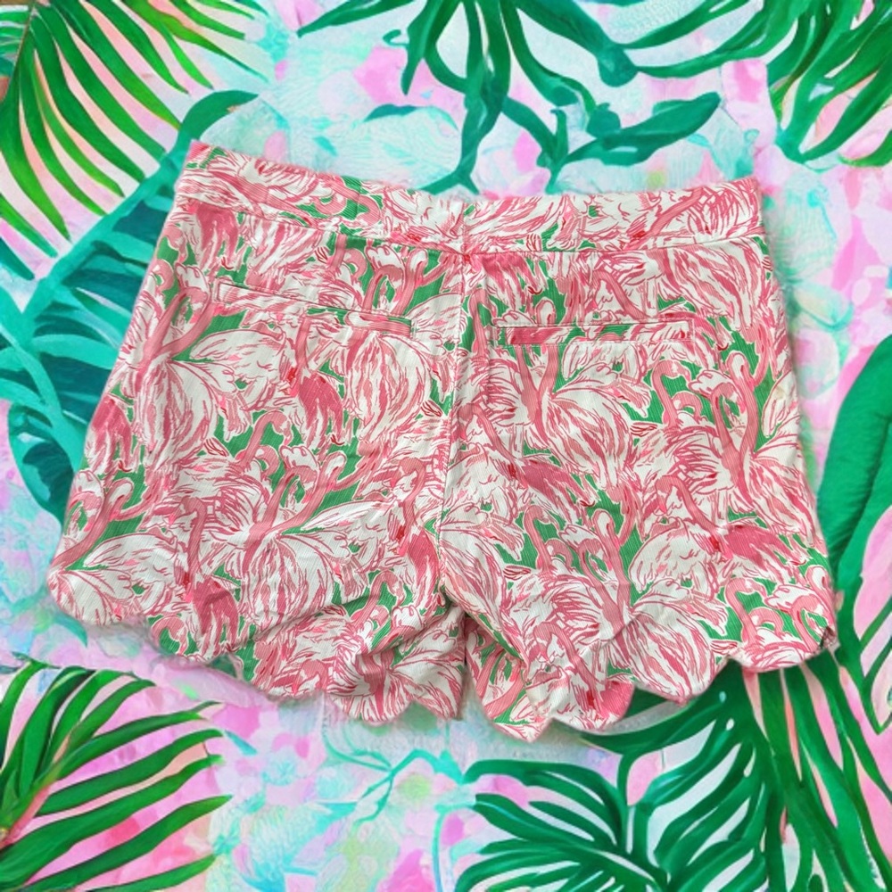 Lilly Pulitzer Buttercup Pink and Green Flamingo Print Shorts